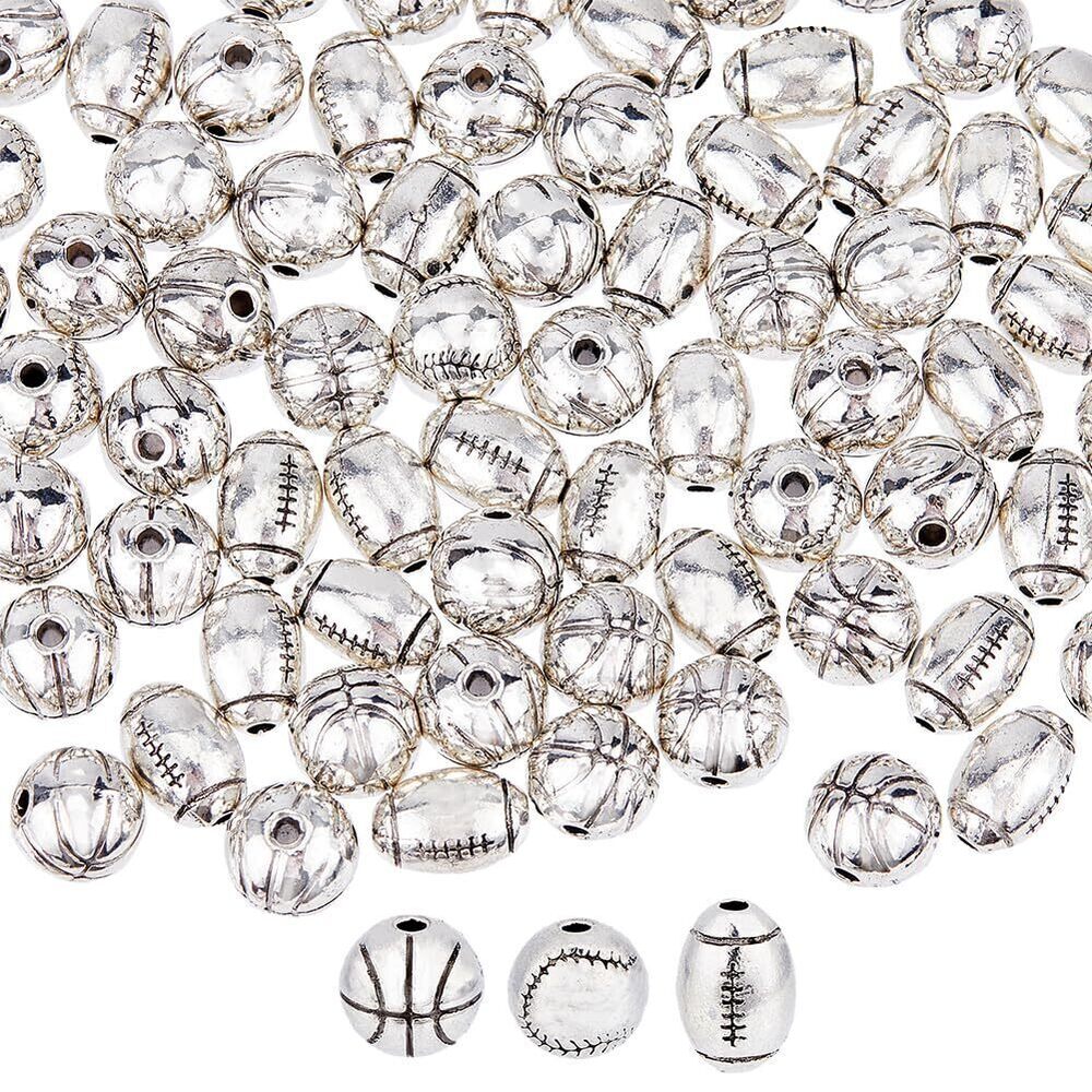 9769 72Pcs 3 Styles Baseball Beads Alloy Sports Beads Basketball Beads